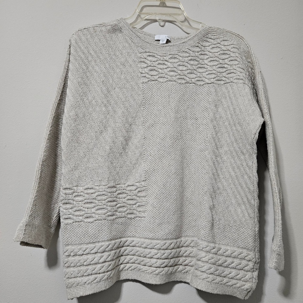 J. Jill Womens XS Mixed Stitch Pullover Sweater Oatmeal Beige Cable Knit Crewnec
